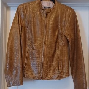 **SOLD** COLE HAAN Tan Crocodile-Patterned Leather Jacket